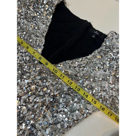 Lulus Dress Womens Small New You Silver Sequin Long Sleeve Bodycon Mini Cocktail - Picture 9 of 13